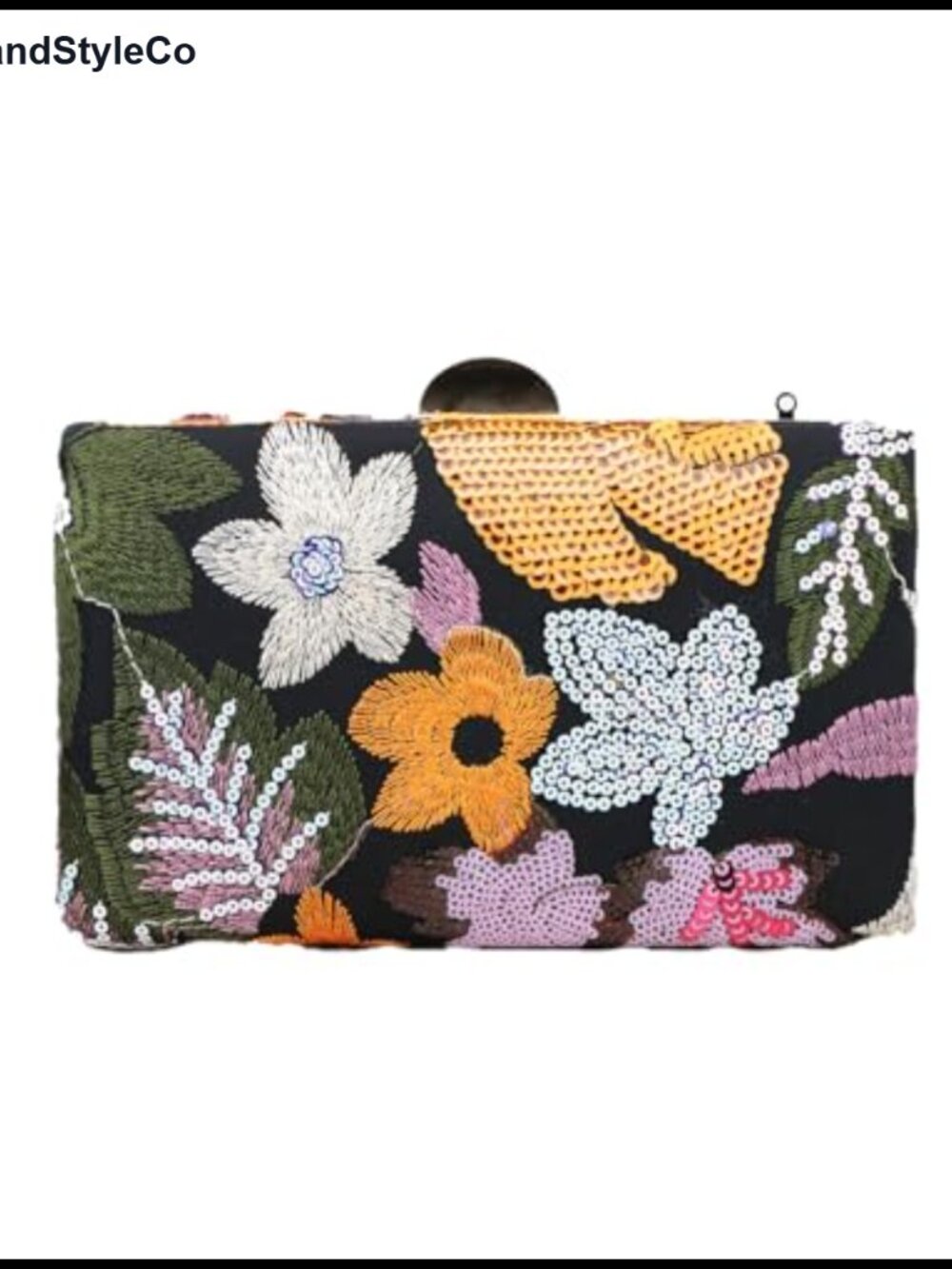 Embroidered Floral Sequin Evening Bag Woven Clutch Purse with Chain
